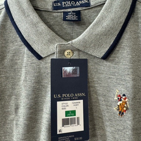 U. S. POLO ASSN. Short sleeves, collared, button polo shirt, Gray, Large Kids - Picture 2 of 6